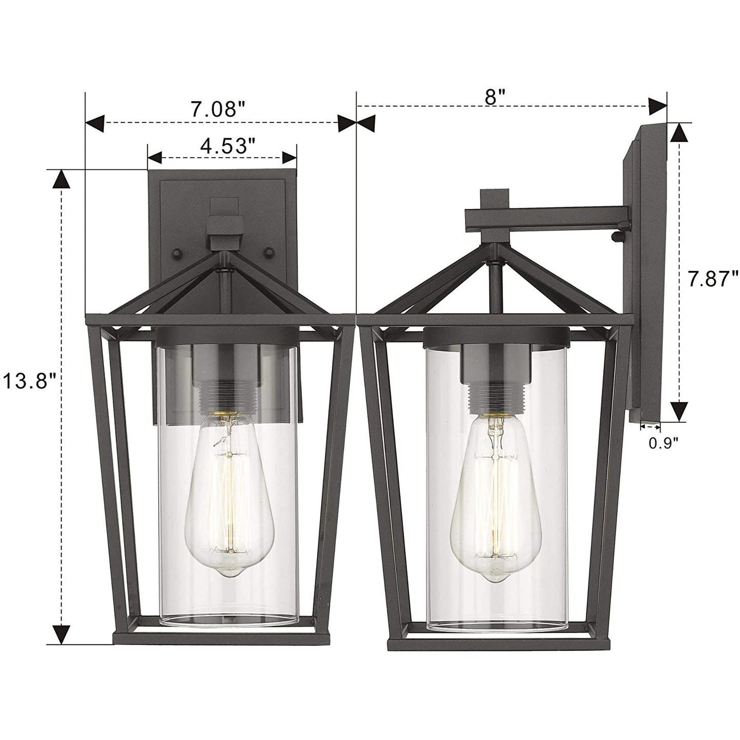 Black Metal/ Glass Outdoor Sconce Lantern Light Set of 2