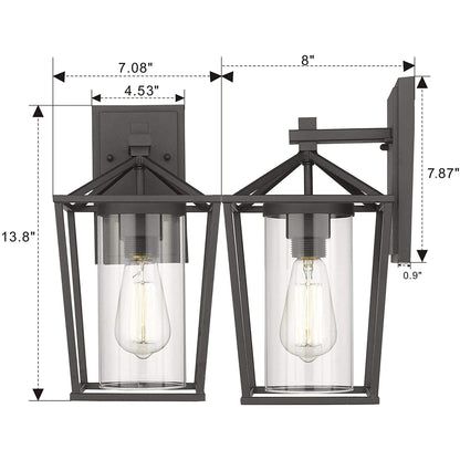 Black Metal/ Glass Outdoor Sconce Lantern Light Set of 2