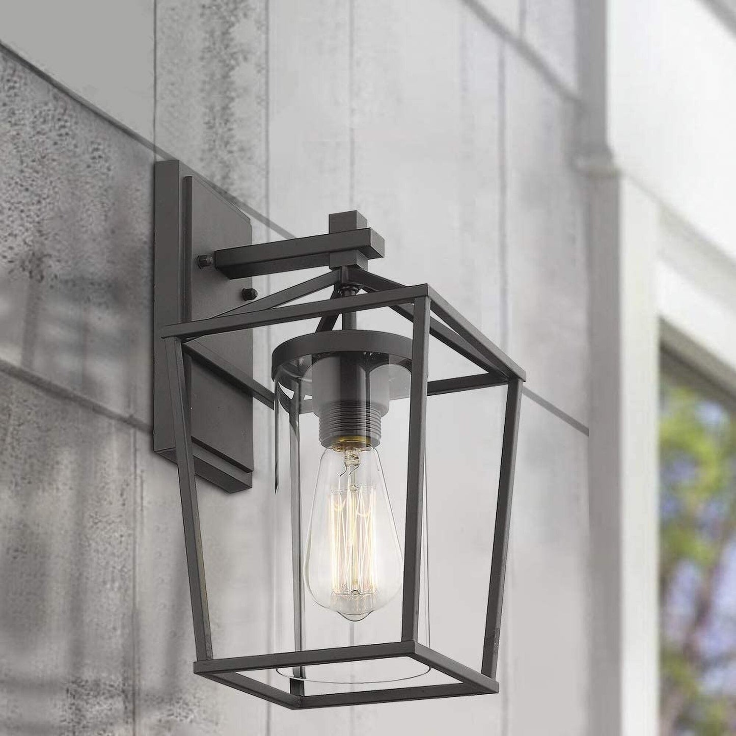 Black Metal/ Glass Outdoor Sconce Lantern Light Set of 2