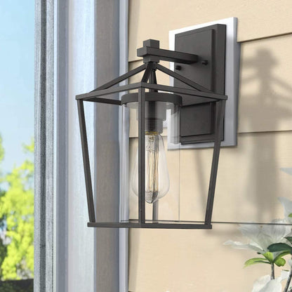 Black Metal/ Glass Outdoor Sconce Lantern Light Set of 2