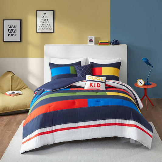 Emmett Stripe Printed Comforter Set by Intelligent Design Kids
