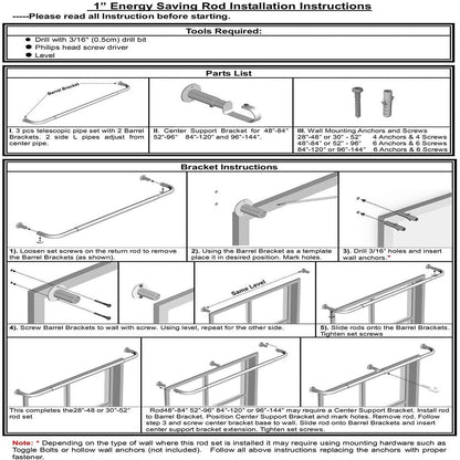 Energy-saving Wraparound Adjustable French Blackout Curtain Rod Set
