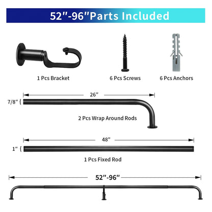Energy-saving Wraparound Adjustable French Blackout Curtain Rod Set
