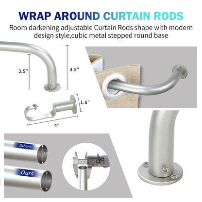 Energy-saving Wraparound Adjustable French Blackout Curtain Rod Set