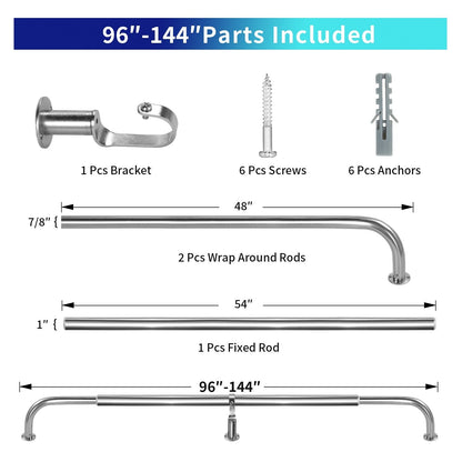 Energy-saving Wraparound Adjustable French Blackout Curtain Rod Set