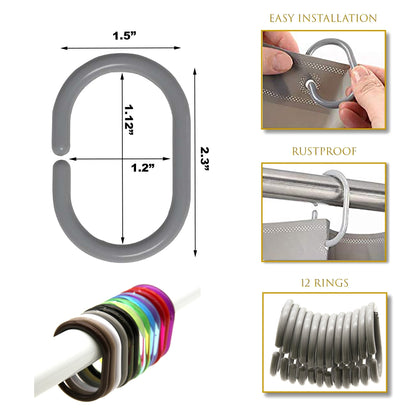 Evideco Shower Curtain Rings Plastic Hooks (Set of 12)