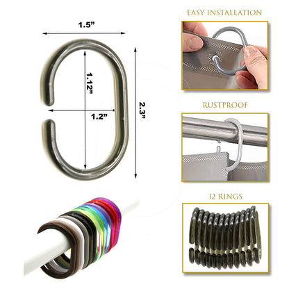 Evideco Shower Curtain Rings Plastic Hooks (Set of 12)