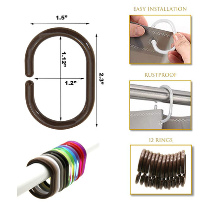 Evideco Shower Curtain Rings Plastic Hooks (Set of 12)