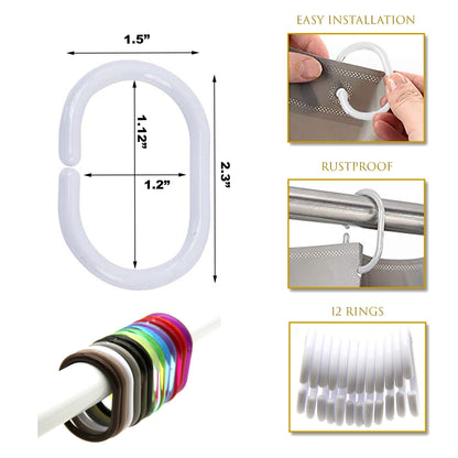 Evideco Shower Curtain Rings Plastic Hooks (Set of 12)