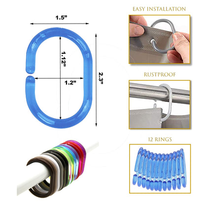 Evideco Shower Curtain Rings Plastic Hooks (Set of 12)