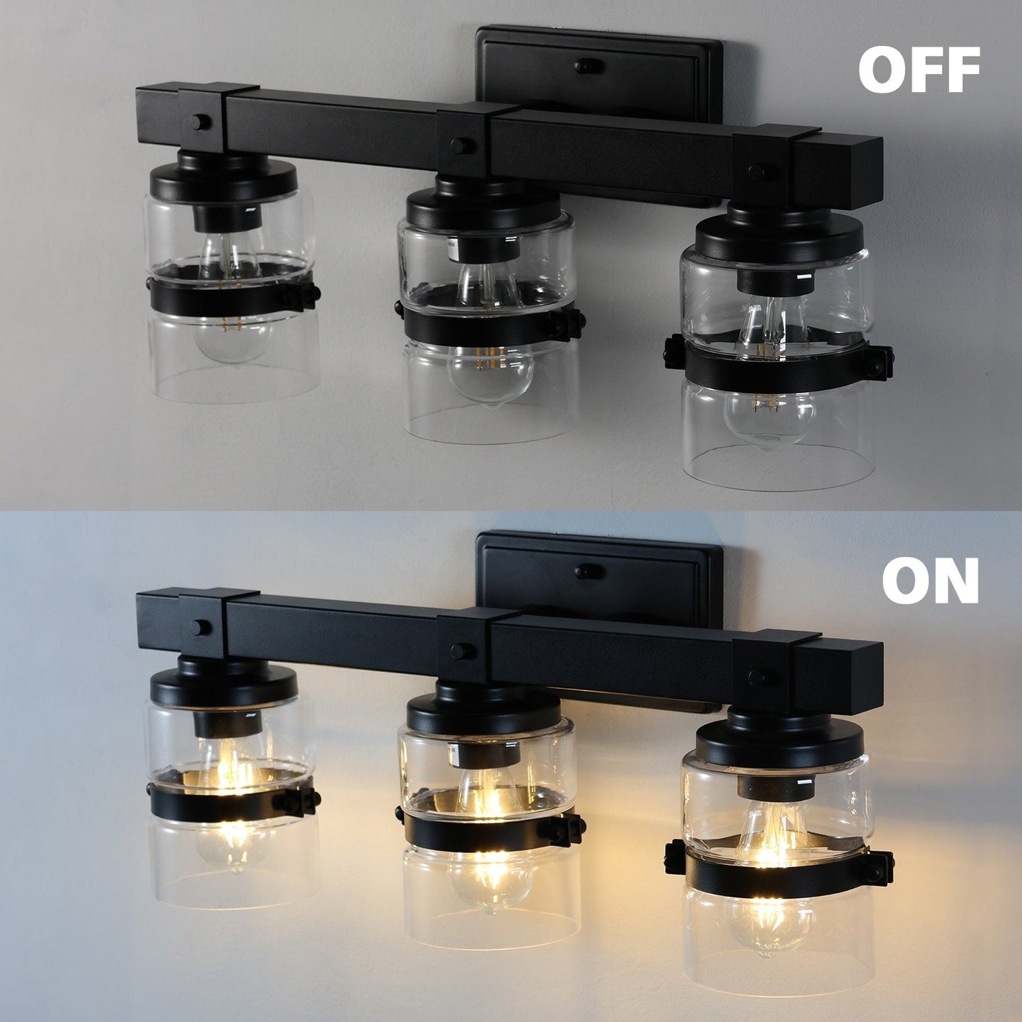 ExBrite Farmhouse 3-lights Bathroom Dimmable Iron Black Vanity Lights Wall Sconces