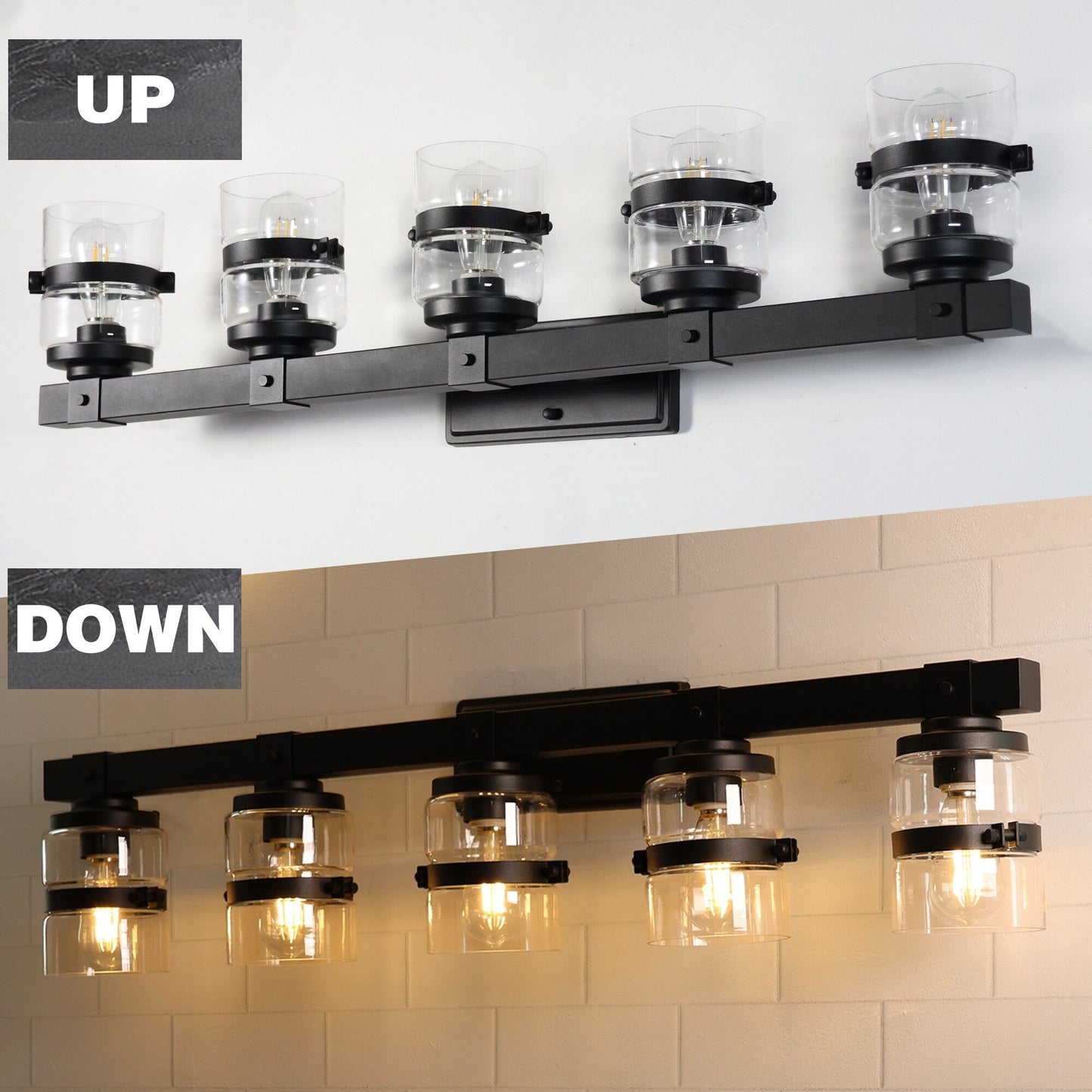 ExBrite Farmhouse 3-lights Bathroom Dimmable Iron Black Vanity Lights Wall Sconces