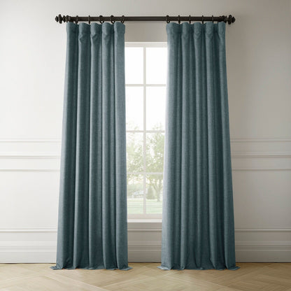 Exclusive Fabrics Italian Faux Linen Room Darkening Curtains for Bedroom & Living Room Curtains - Single Panel Window Curtains