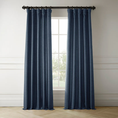 Exclusive Fabrics Italian Faux Linen Room Darkening Curtains for Bedroom & Living Room Curtains - Single Panel Window Curtains