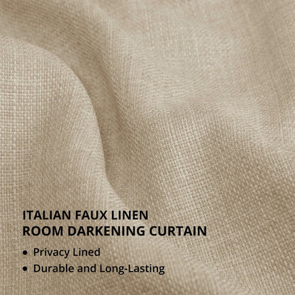 Exclusive Fabrics Italian Faux Linen Room Darkening Curtains for Bedroom & Living Room Curtains - Single Panel Window Curtains