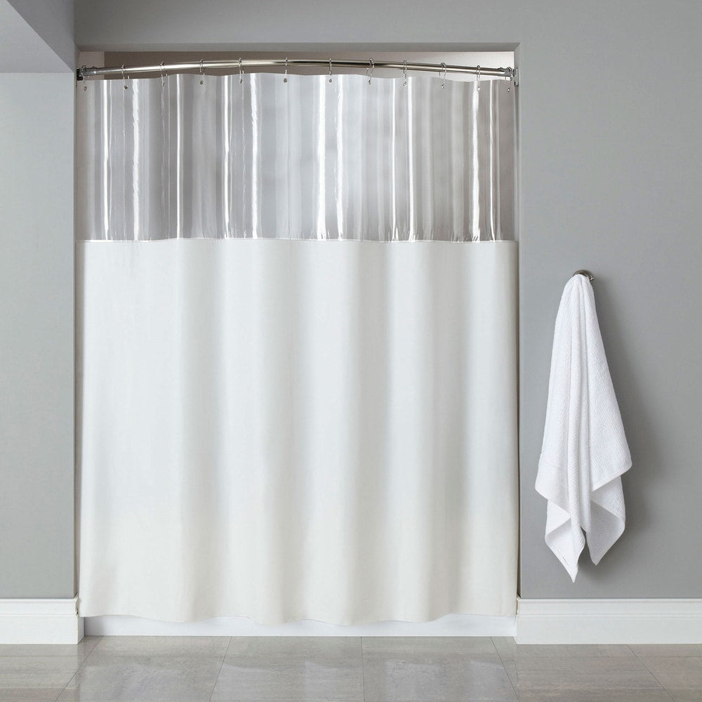 Extra Long Mildew-Resistant Clear/ White Shower Curtain