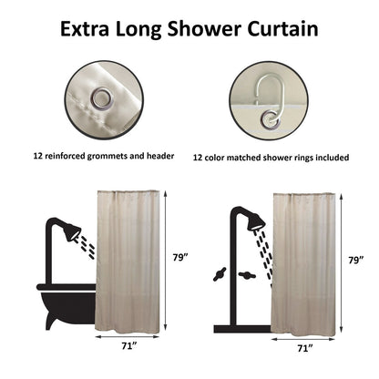 Extra Long Shower Curtain Polyester 12 Rings 79L x 71W