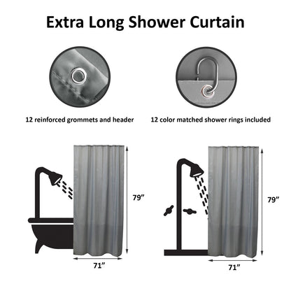 Extra Long Shower Curtain Polyester 12 Rings 79L x 71W