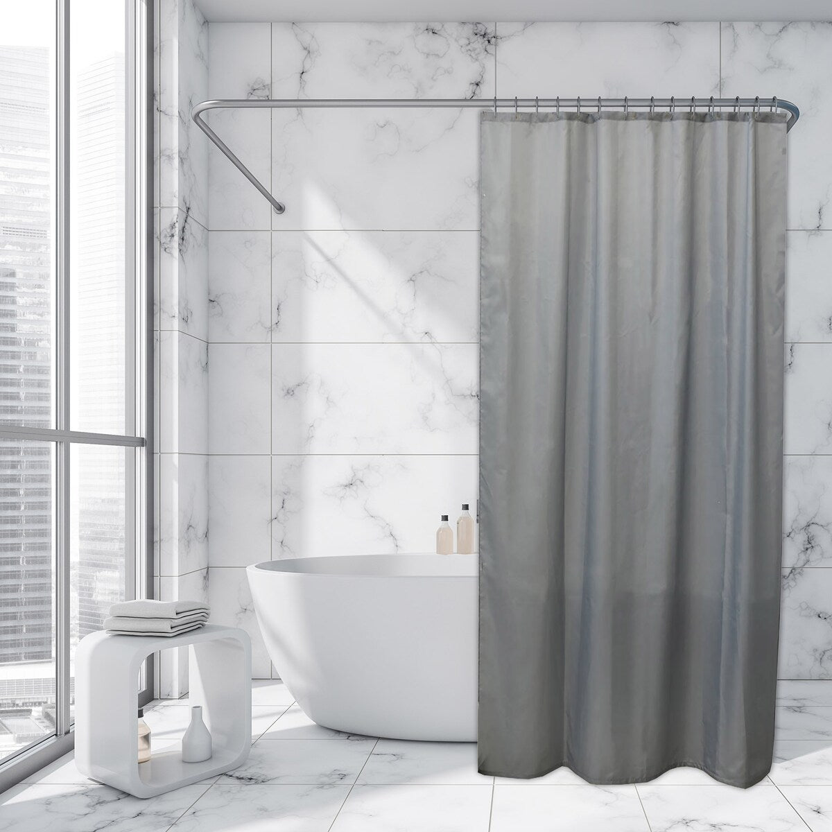 Extra Long Shower Curtain Polyester 12 Rings 79L x 71W