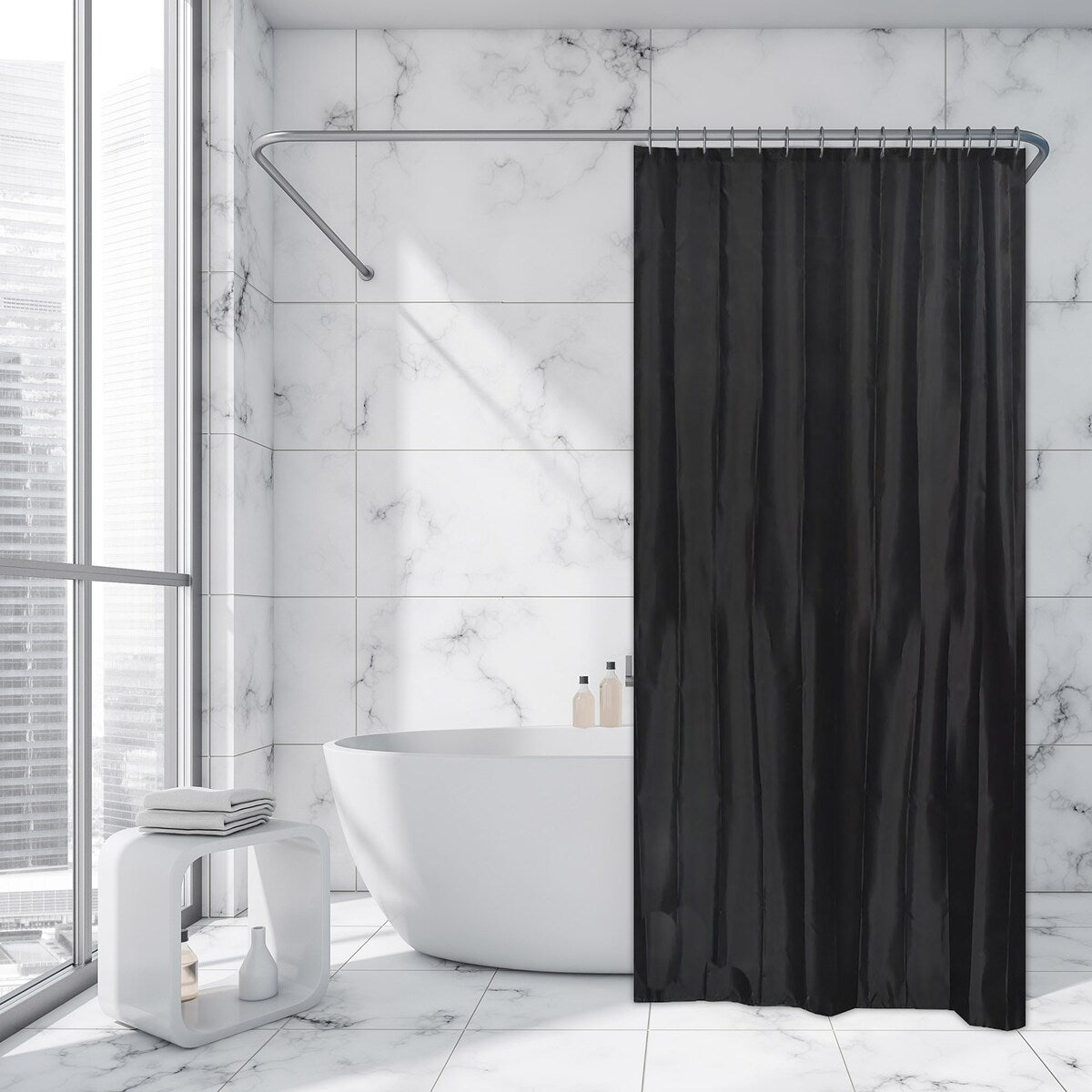 Extra Long Shower Curtain Polyester 12 Rings 79L x 71W