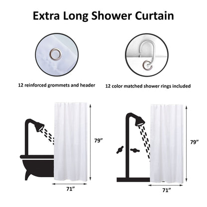 Extra Long Shower Curtain Polyester 12 Rings 79L x 71W