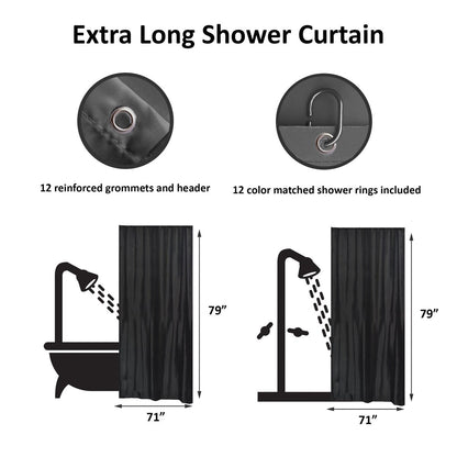 Extra Long Shower Curtain Polyester 12 Rings 79L x 71W
