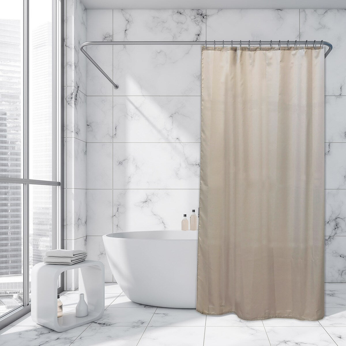 Extra Long Shower Curtain Polyester 12 Rings 79L x 71W