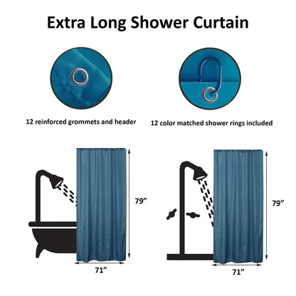 Extra Long Shower Curtain Polyester 12 Rings 79L x 71W
