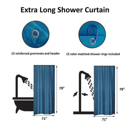 Extra Long Shower Curtain Polyester 12 Rings 79L x 71W