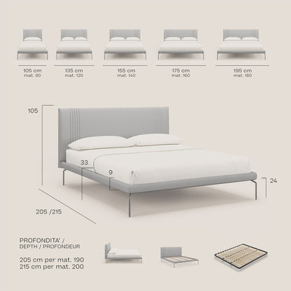 Finn letto imbottito con piedi alti in metallo in tessuto smacchiabile T05 beige 