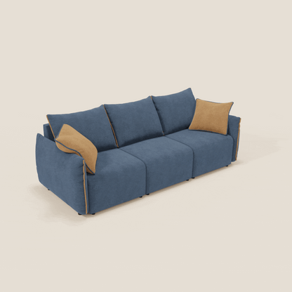 Divano Flexar con 3 sedute allungabili schienale in piuma d'oca in bouclé impermeabile T07 blu - arancio 