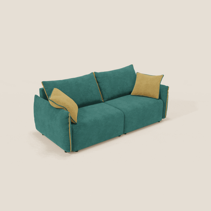 Divano Flexar con sedute allungabili e schienale in piuma in morbido bouclé impermeabile T07 verde - giallo 