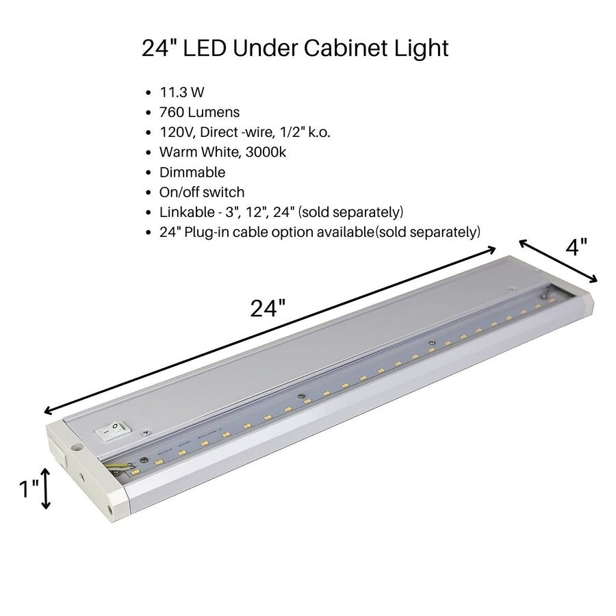 LED Under-Cabinet or Closet Lights - Dimmable, Direct Wire or Plug-in, 400-760 Lumens, 3000K Warm White,