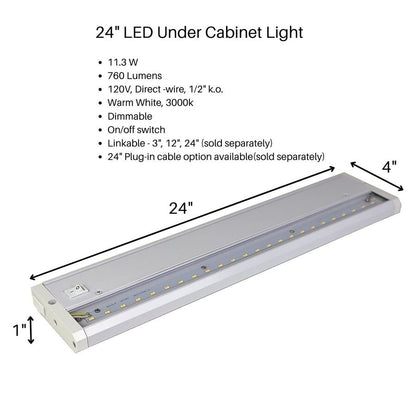 LED Under-Cabinet or Closet Lights - Dimmable, Direct Wire or Plug-in, 400-760 Lumens, 3000K Warm White,