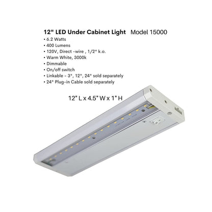LED Under-Cabinet or Closet Lights - Dimmable, Direct Wire or Plug-in, 400-760 Lumens, 3000K Warm White,