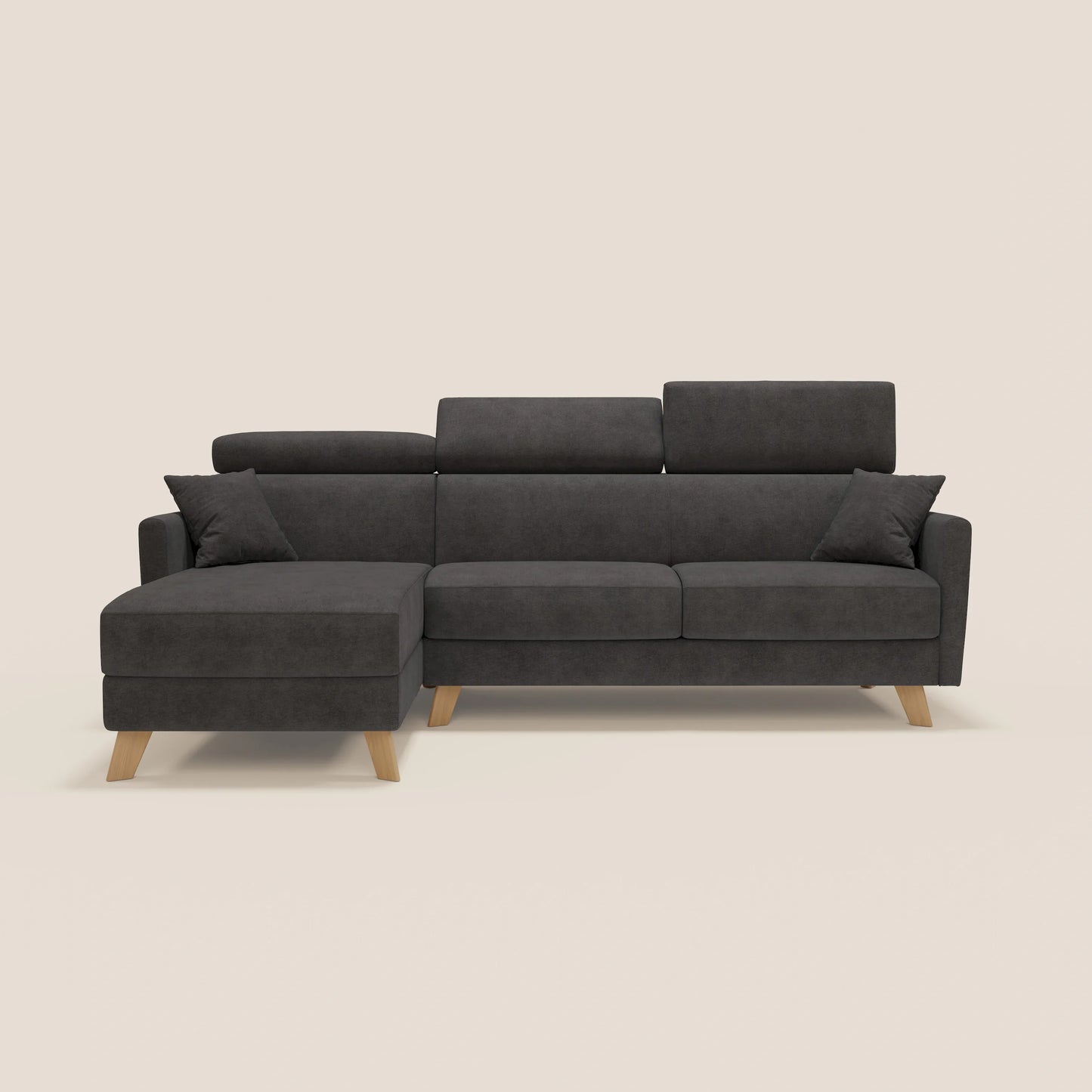 Francy divano letto angolare sfoderabile - penisola contenitore e poggiatesta reclinabili in tessuto smacchiabile T17 antracite