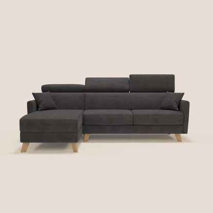 Francy divano letto angolare sfoderabile - penisola contenitore e poggiatesta reclinabili in tessuto smacchiabile T17 antracite