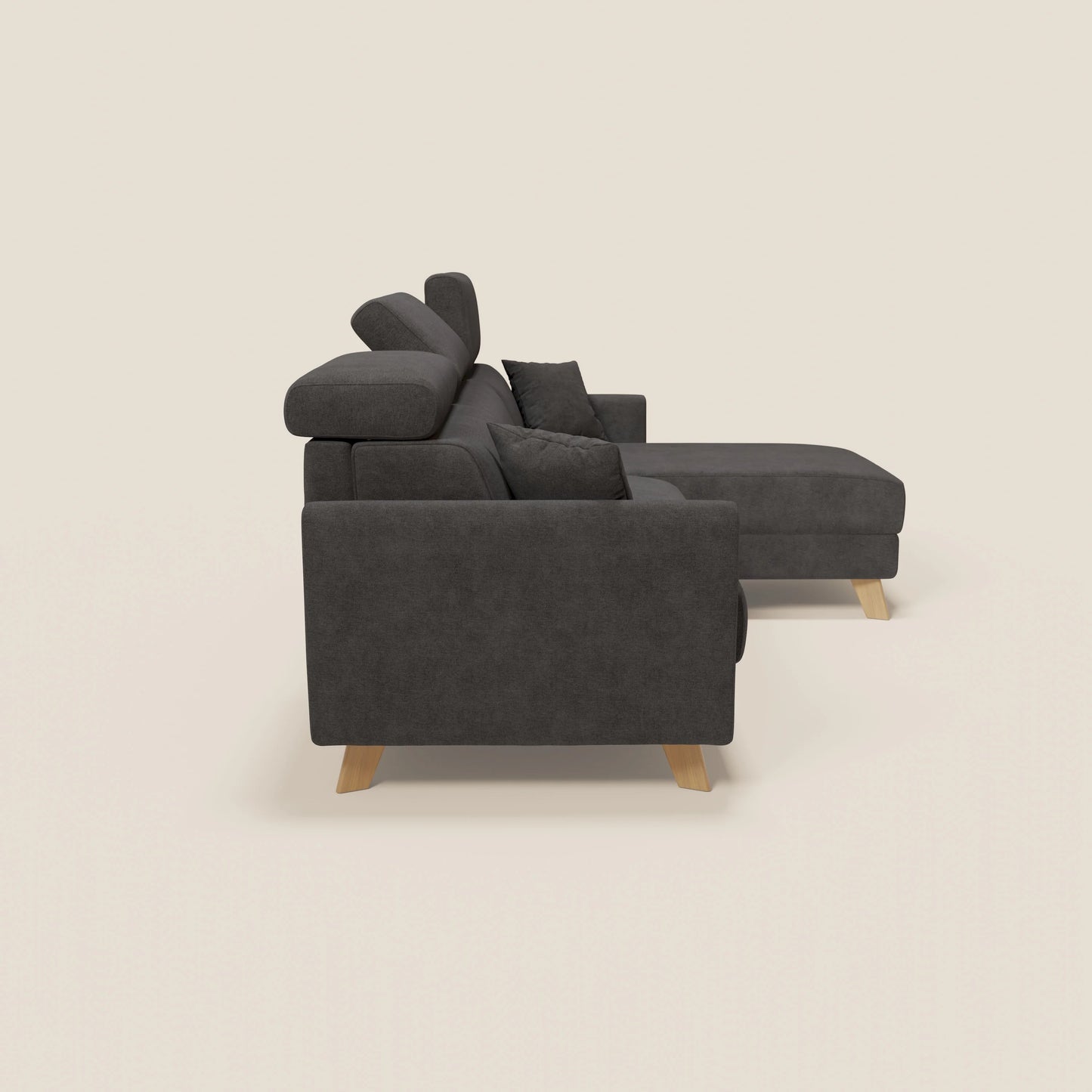 Francy divano letto angolare sfoderabile - penisola contenitore e poggiatesta reclinabili in tessuto smacchiabile T17 antracite