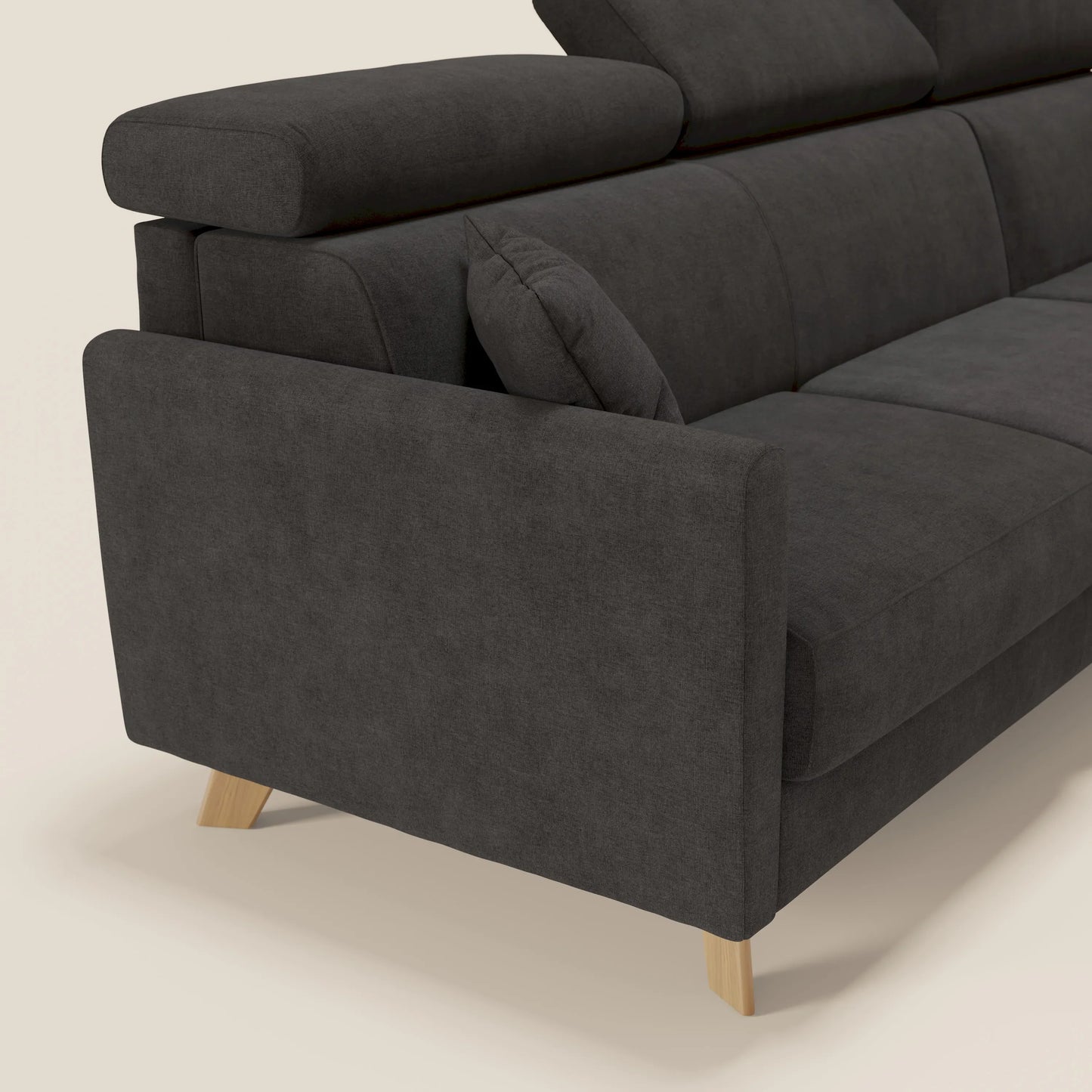 Francy divano letto angolare sfoderabile - penisola contenitore e poggiatesta reclinabili in tessuto smacchiabile T17 antracite