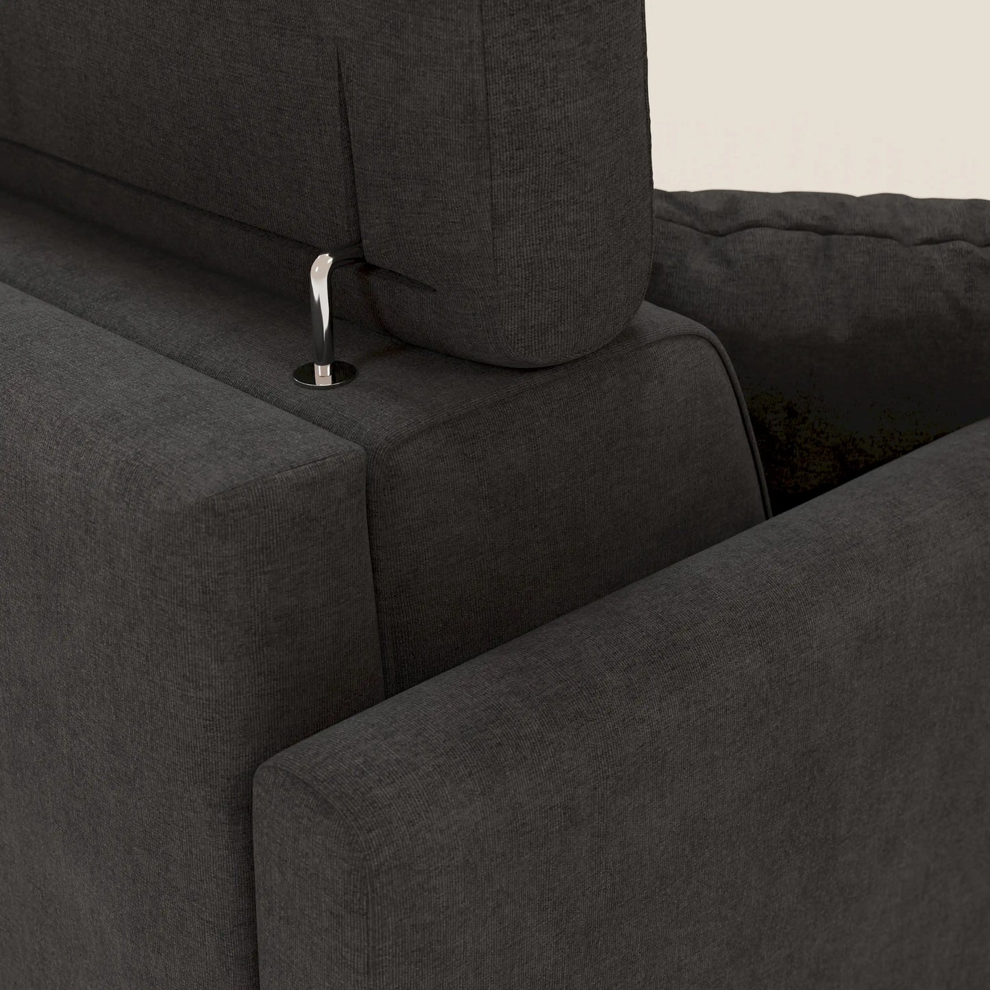 Francy divano letto angolare sfoderabile - penisola contenitore e poggiatesta reclinabili in tessuto smacchiabile T17 antracite