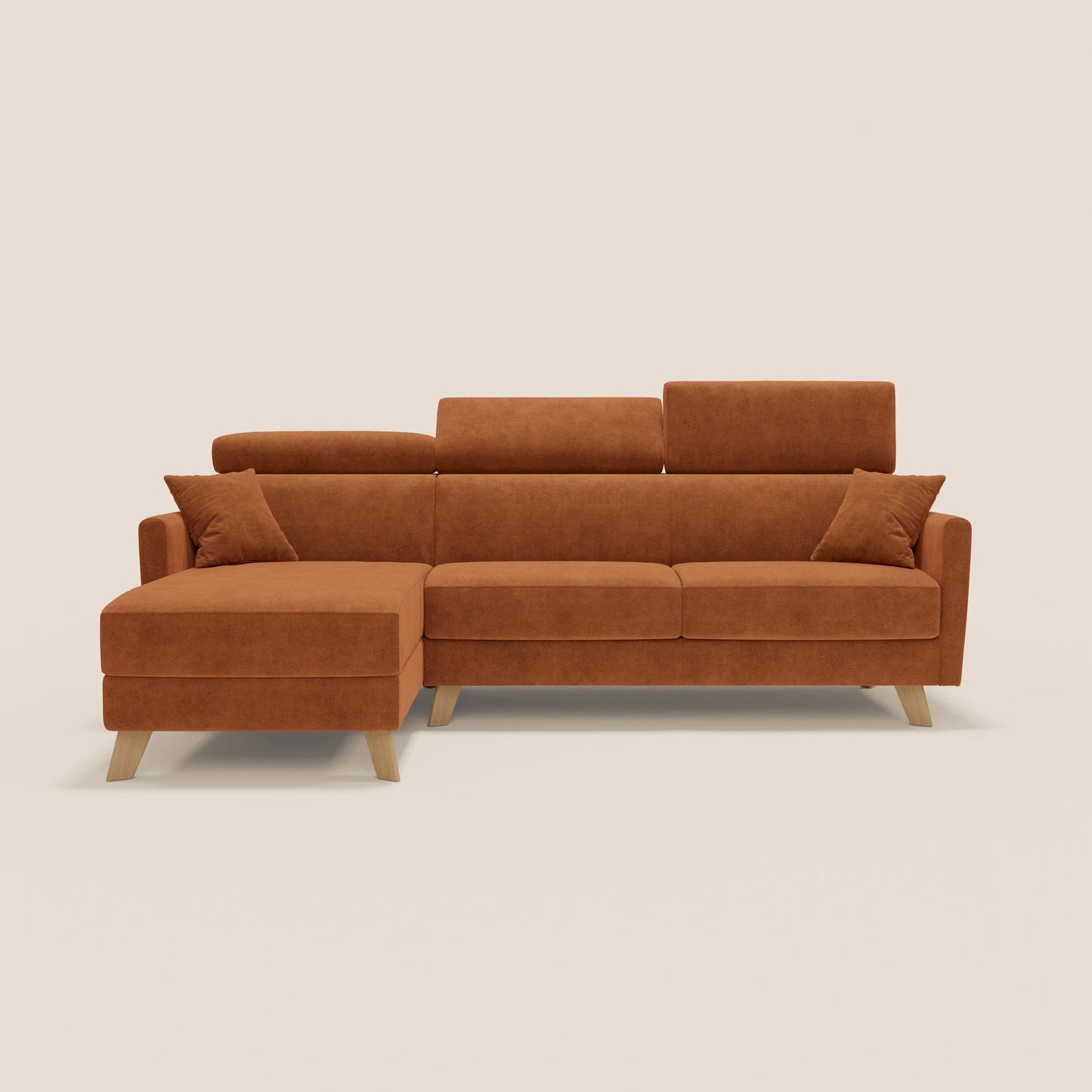 Francy divano letto angolare sfoderabile - penisola contenitore e poggiatesta reclinabili in tessuto smacchiabile T17 arancio