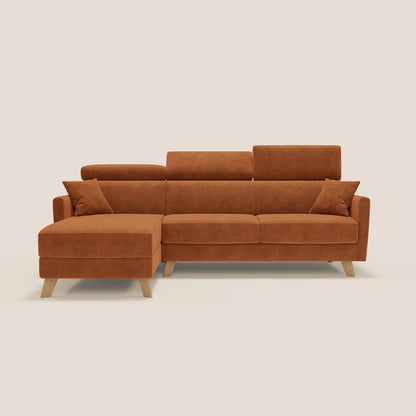 Francy divano letto angolare sfoderabile - penisola contenitore e poggiatesta reclinabili in tessuto smacchiabile T17 arancio