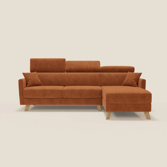 Francy divano letto angolare sfoderabile - penisola contenitore e poggiatesta reclinabili in tessuto smacchiabile T17 arancio