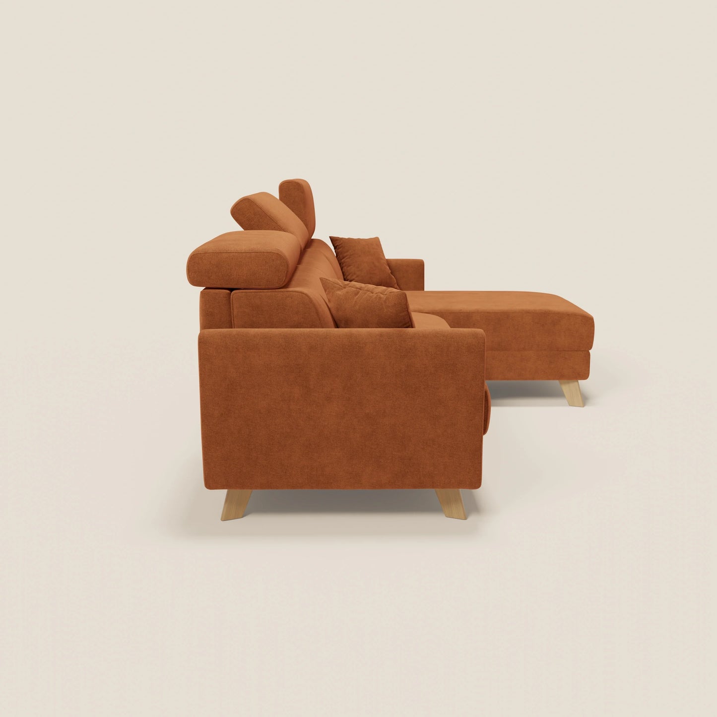 Francy divano letto angolare sfoderabile - penisola contenitore e poggiatesta reclinabili in tessuto smacchiabile T17 arancio