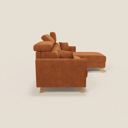 Francy divano letto angolare sfoderabile - penisola contenitore e poggiatesta reclinabili in tessuto smacchiabile T17 arancio