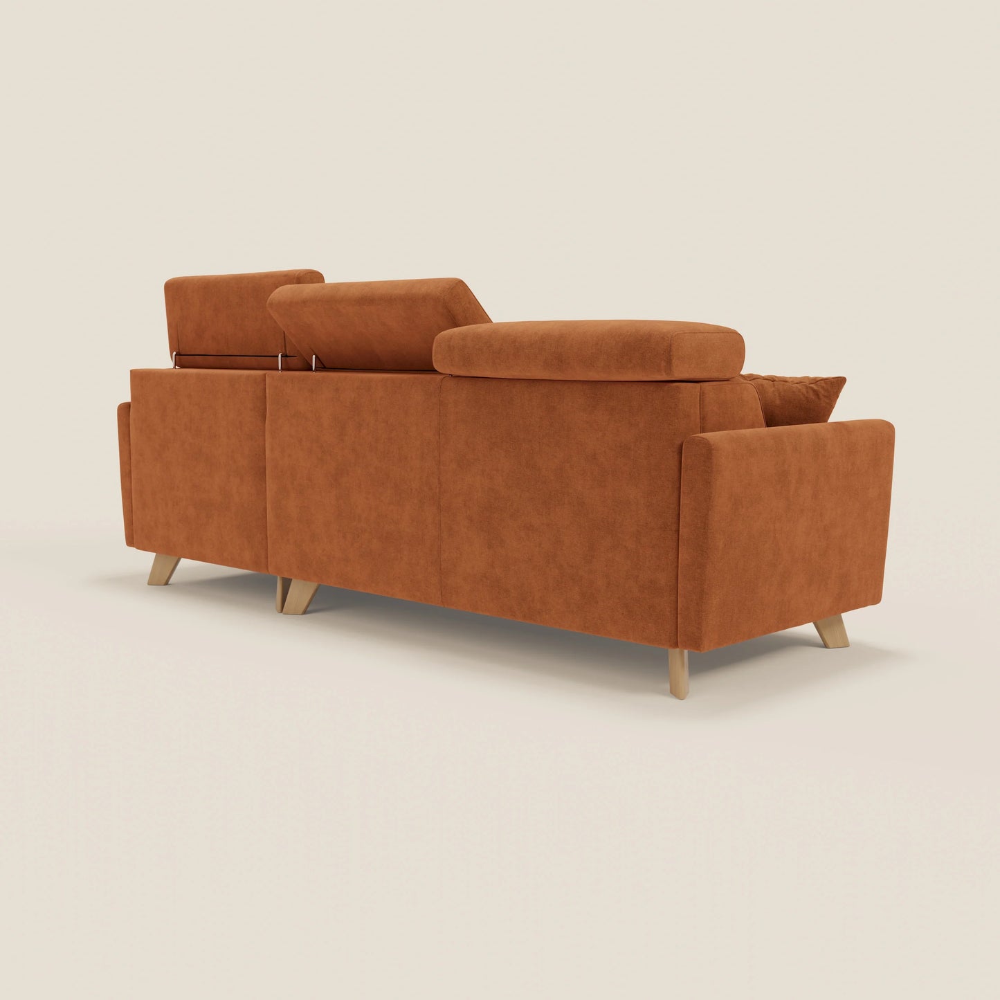 Francy divano letto angolare sfoderabile - penisola contenitore e poggiatesta reclinabili in tessuto smacchiabile T17 arancio