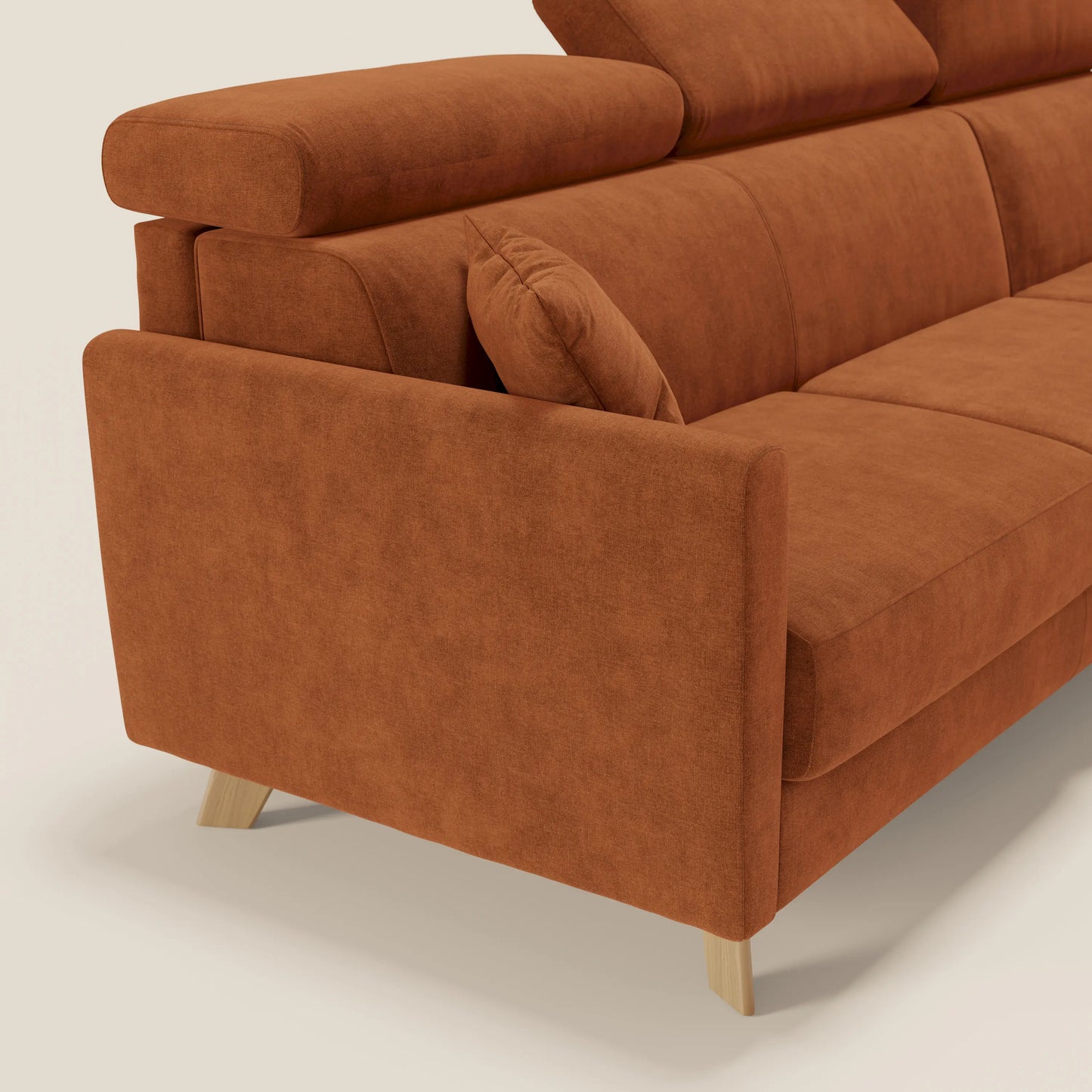 Francy divano letto angolare sfoderabile - penisola contenitore e poggiatesta reclinabili in tessuto smacchiabile T17 arancio