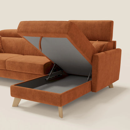 Francy divano letto angolare sfoderabile - penisola contenitore e poggiatesta reclinabili in tessuto smacchiabile T17 arancio