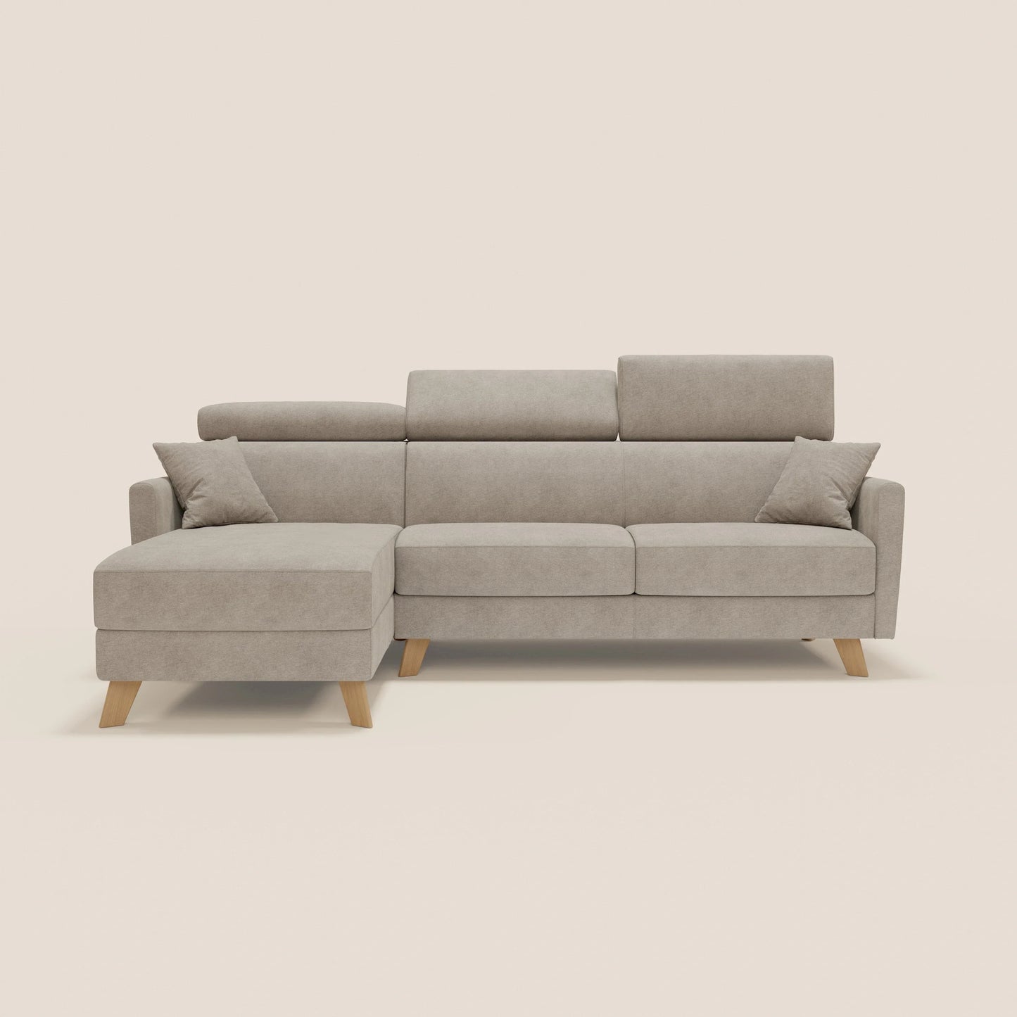 Francy divano letto angolare sfoderabile - penisola contenitore e poggiatesta reclinabili in tessuto smacchiabile T17 beige