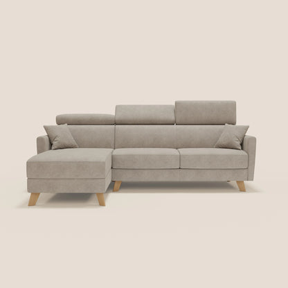 Francy divano letto angolare sfoderabile - penisola contenitore e poggiatesta reclinabili in tessuto smacchiabile T17 beige